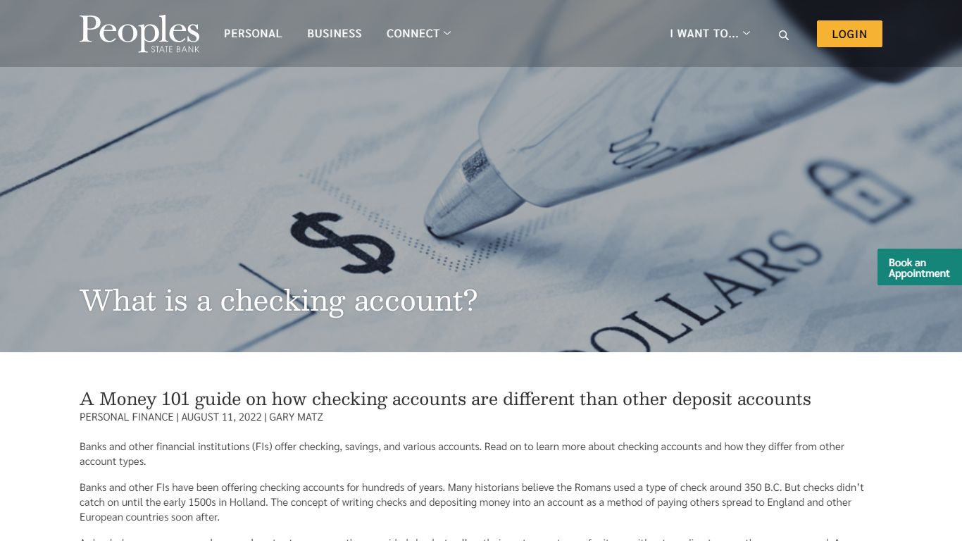 What is a checking account? | Peoples State Bank